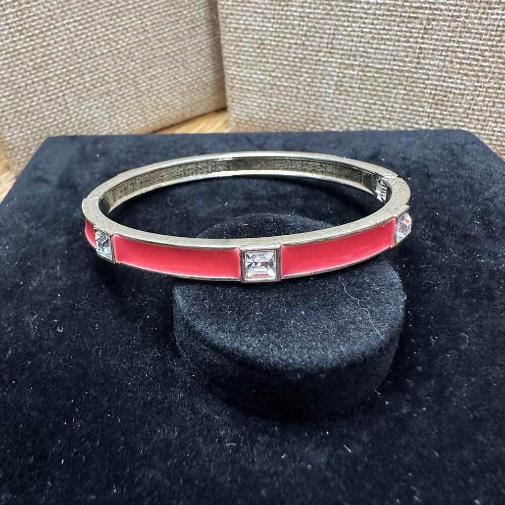Sequin Nordstrom Neon Pink Silver Tone Statement Enamel Bangle Bracelet #64